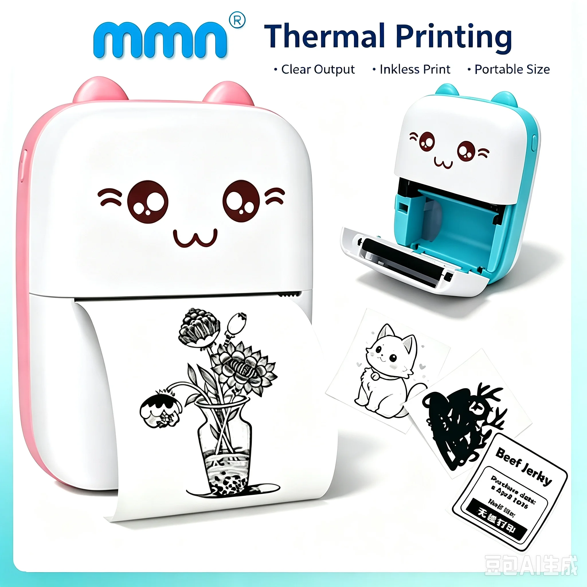 Mini Printer Thermal Printing Portable Wireless Receipt Memo Wrong Question Printer for Smartphones And Tablets With USB Cable