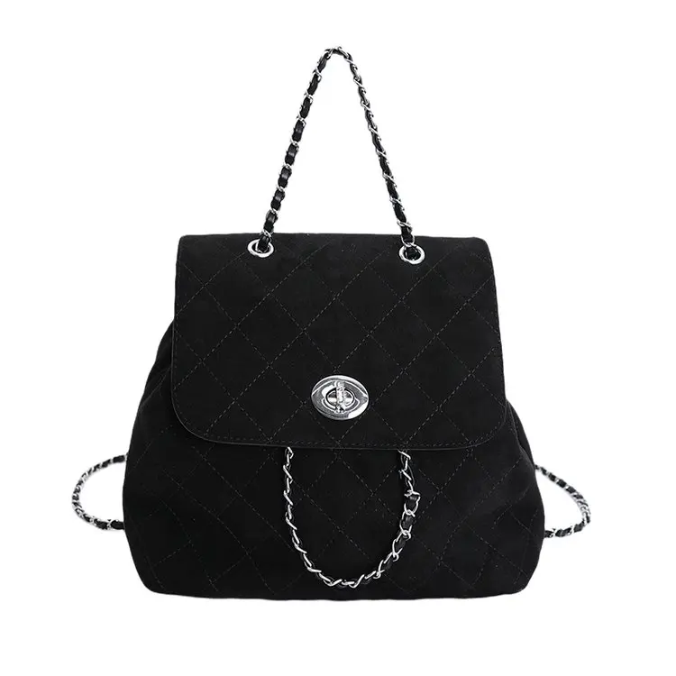 

Women's Quilted Chain Backpack 2026 New Arrival Vintage Suede Elegant Turn Lock Shoulder Bag
