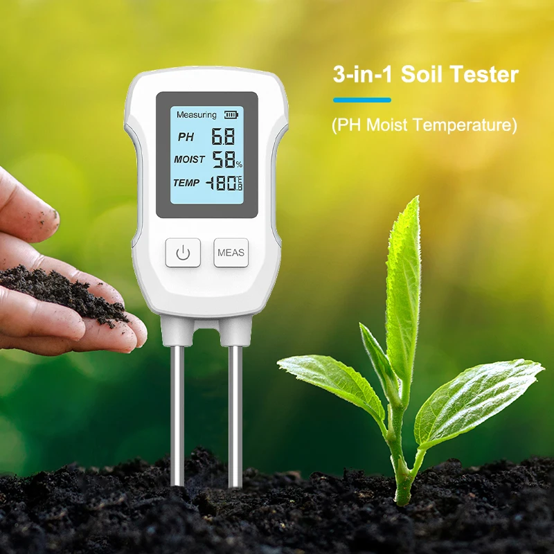 LCD Display Soil Tester Temperature/Humidity/PH 3-in-1 High Precision Soil Detector Moisture Meters For Gardening, Potted Plants