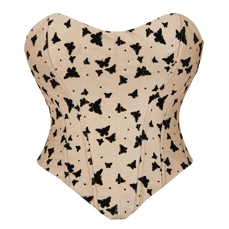 

Women Sleeveless Off Shoulder Sexy Corset Crop Tops Vest Butterfly Pattern Underwear Backless
