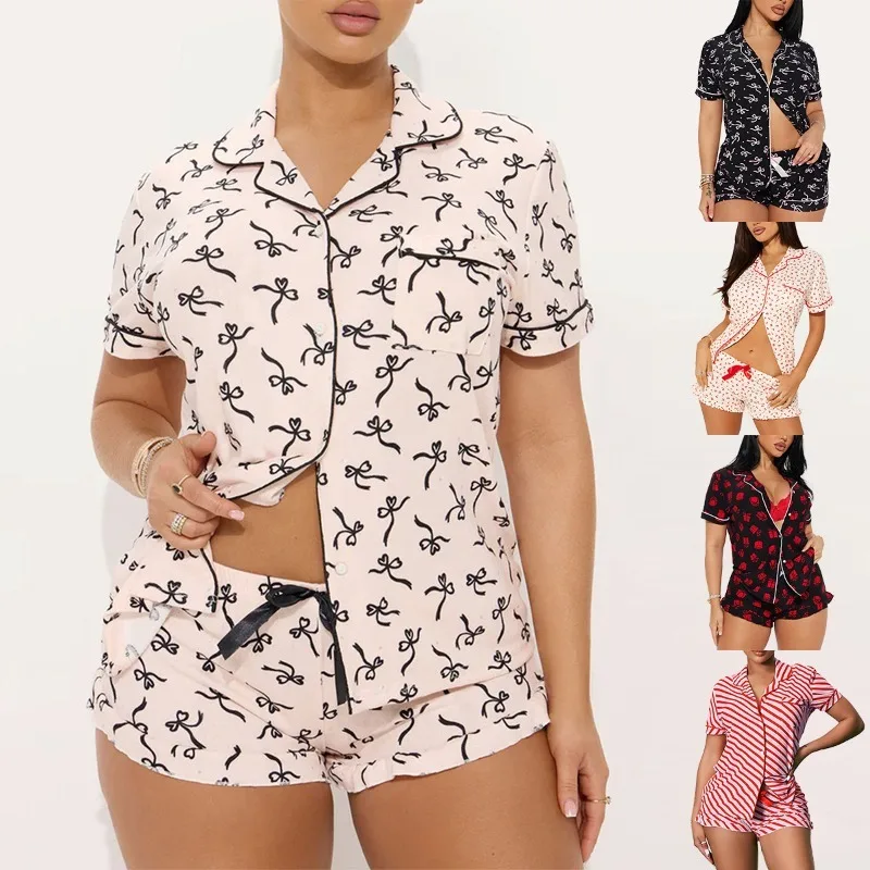 

Новые европейско-американские женские летние пижамы, повседневные шорты с короткими рукавами, комплект домашней одежды из двух предметов, уютный удобный размер XXL