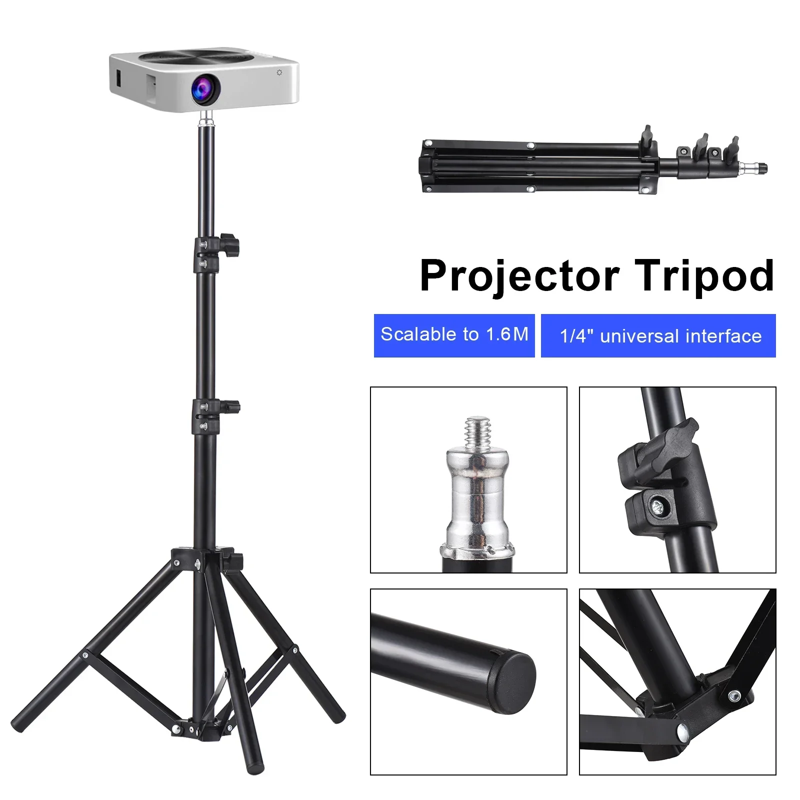 

Projector Tripod Stand Stretchable Projector Bracket Aluminum Alloy Holder 1/4'' Interface Adjustable Height for LCD Projector