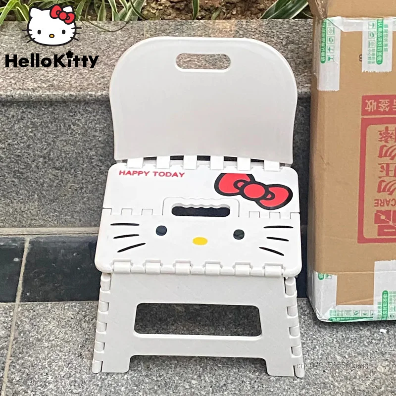 Sanrio Hello Kitty Furniture Plastic Stool Portable Folding Chair Kids Adults Home Outdoor Backrest Footrest Durable Small Chair