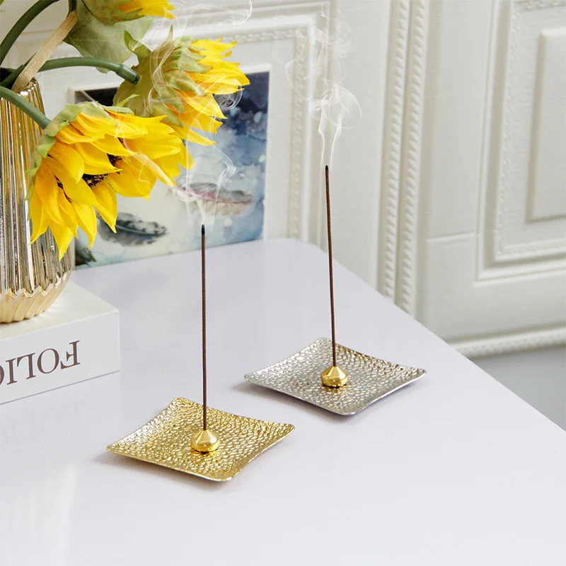 

Gold Sliver Incense Burner Holder For Incense Sticks Square Incense Plate with Water Drop Incense Sticks Holder Home Temple Use