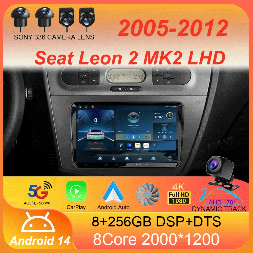 

Автомобильный радиоприемник Android 14 с навигацией, мультимедийный плеер для Seat Leon 2 MK2 LHD 2005-2012 Carplay Auto Stereo Wi-Fi + 4G видео Ai Voice