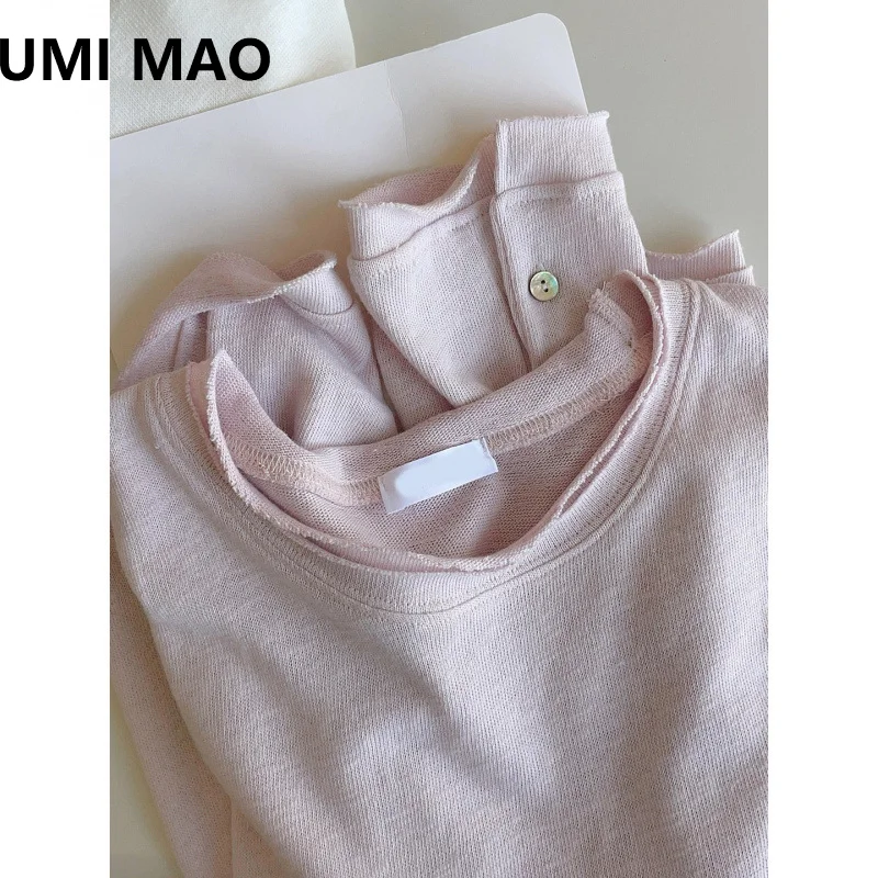 UMI MAO Korean Style Gentle Fresh Thin Long Sleeve Rolled Hem T-Shirt Women Autumn Design Sense Lazy Style Loose Base Shirt Top