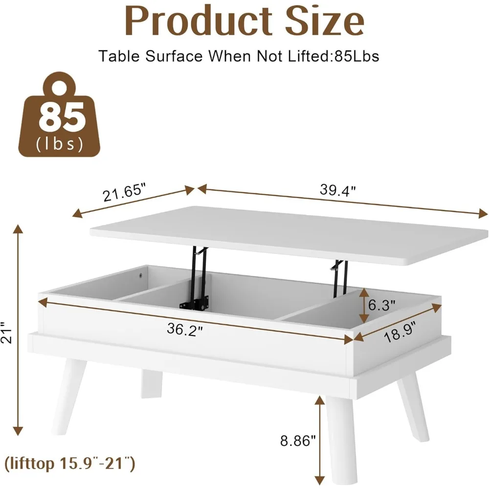 Coffee Table, Lift Top Coffee Table with Hidden Compartment, Rising Tabletop Dining Table, Lift Top Coffee Center Table for for