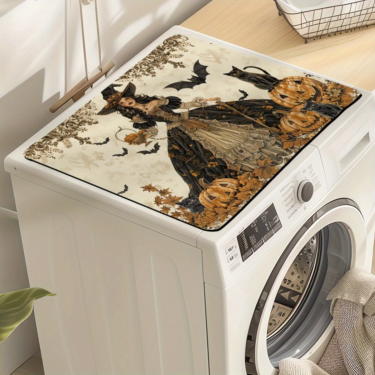 Spooky Vintage Witch Multi‑Use Mat Dish Drying Surface Mat Washing Machine Top Cover Non‑Slip Decor Mat for Seasonal Household