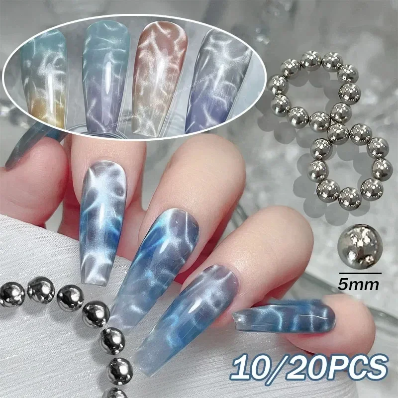 

20PCS Water Ripple Cat Eyes Magnet Beads Ocean Style Magnetic Round Ball Nail Gel Polish 3D Strip Effect Manicure Art Tools