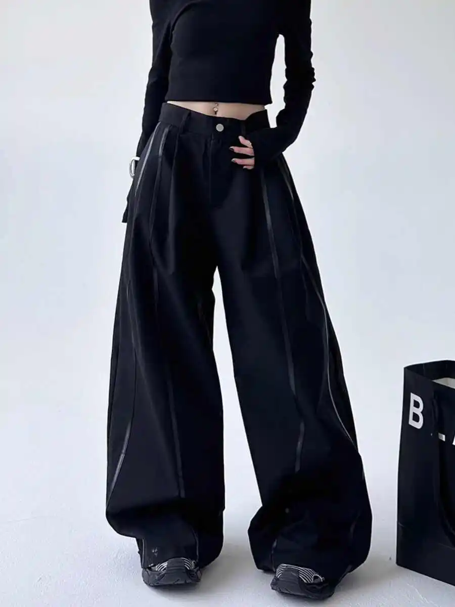Pantalones urbanos góticos negros para mujer, trajes holgados de talla grande, pantalones largos, estilo japonés Harajuku de los años 2000, pantalones Vintage Y2k Emo, ropa