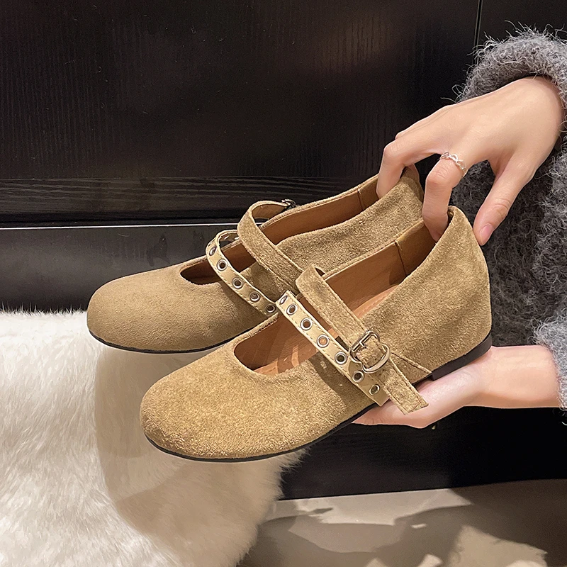 

Round Toe Rivet Inside Heighten Mary Jane Shoes Women 2025 New Summer Fashion Retro Shallow Single Shoes