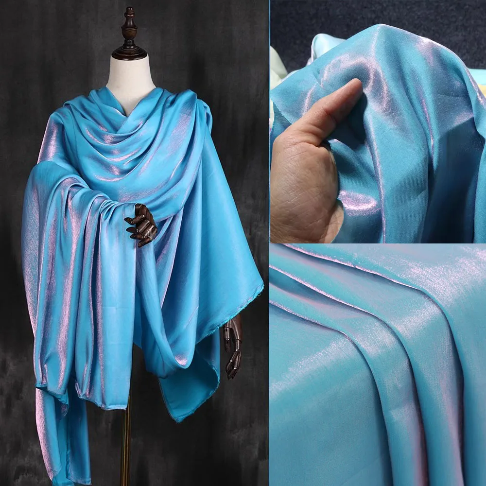 Zweifarbiger schillernder Meerjungfrau-Seidenstoff, weiches, leichtes Tuch für DIY Nähen, Tanzkostüm, Cosplay, Kleid, Bühnendekoration, Zubehör