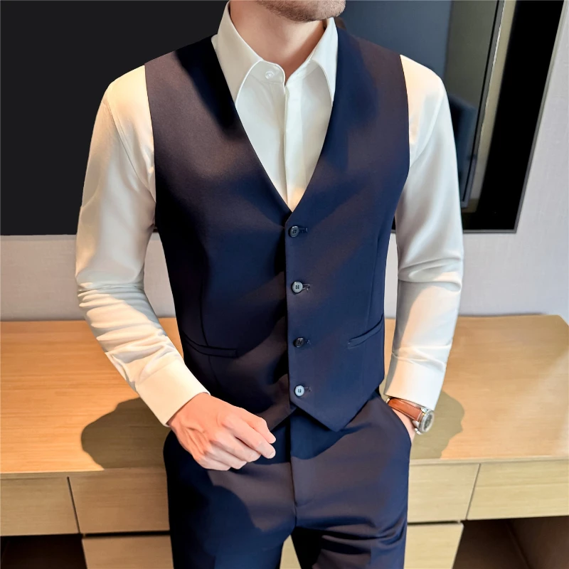 Business Simple Sleeveless Men Suits Vest Jackets Slim Fit Single Breasted Men's Waistcoat Groom Wedding Banquet Chaleco Hombre