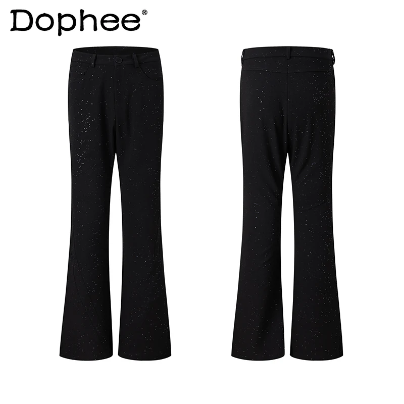 

Men's 2025 Summer New Niche Fine Flash Starry Sky Black Trousers Men's High-end Straight Micro Flared Pants Male Handsome Pants