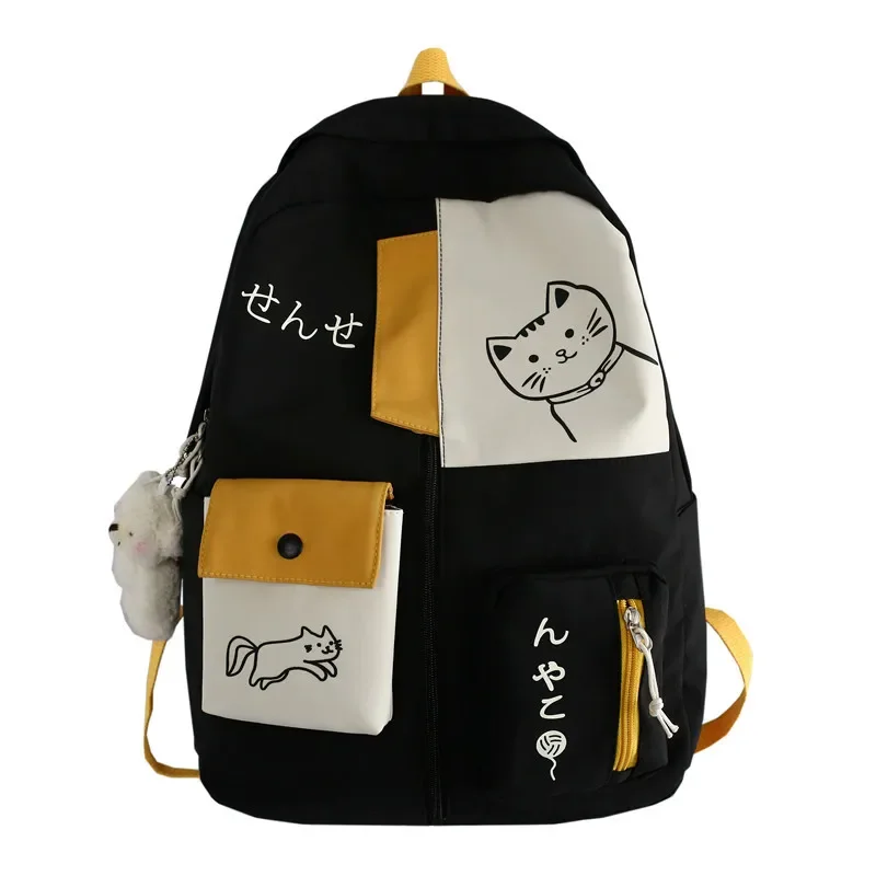 Japanese Canvas Backpack for New Cute Contrasting Color Student Large Capacity and Fashionabletrend School Backpack