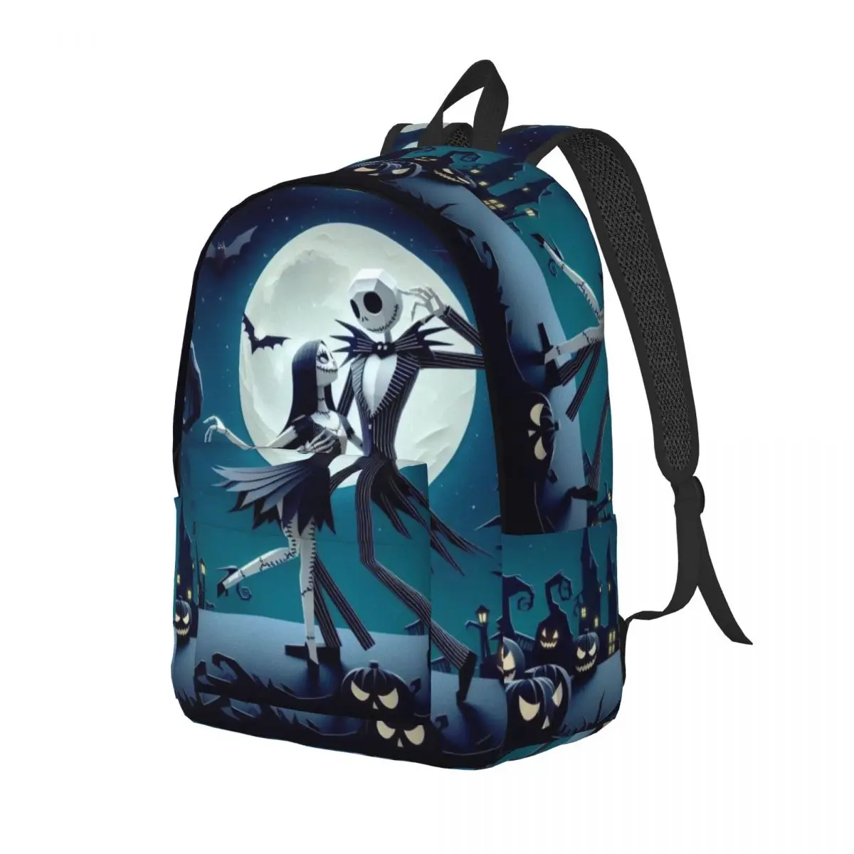 Custom 3D Print Jack Skellington Canvas Backpack for Girls Boys The Nightmare Before Christmas School College Travel Bags