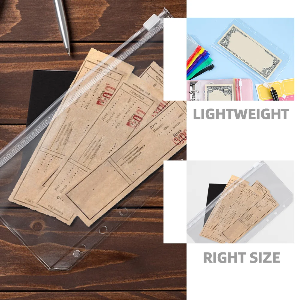 

12 шт. карманы для папок, прозрачные сумки на молнии из ПВХ, легкие сумки для документов, органайзер для стержня с 6 отверстиями