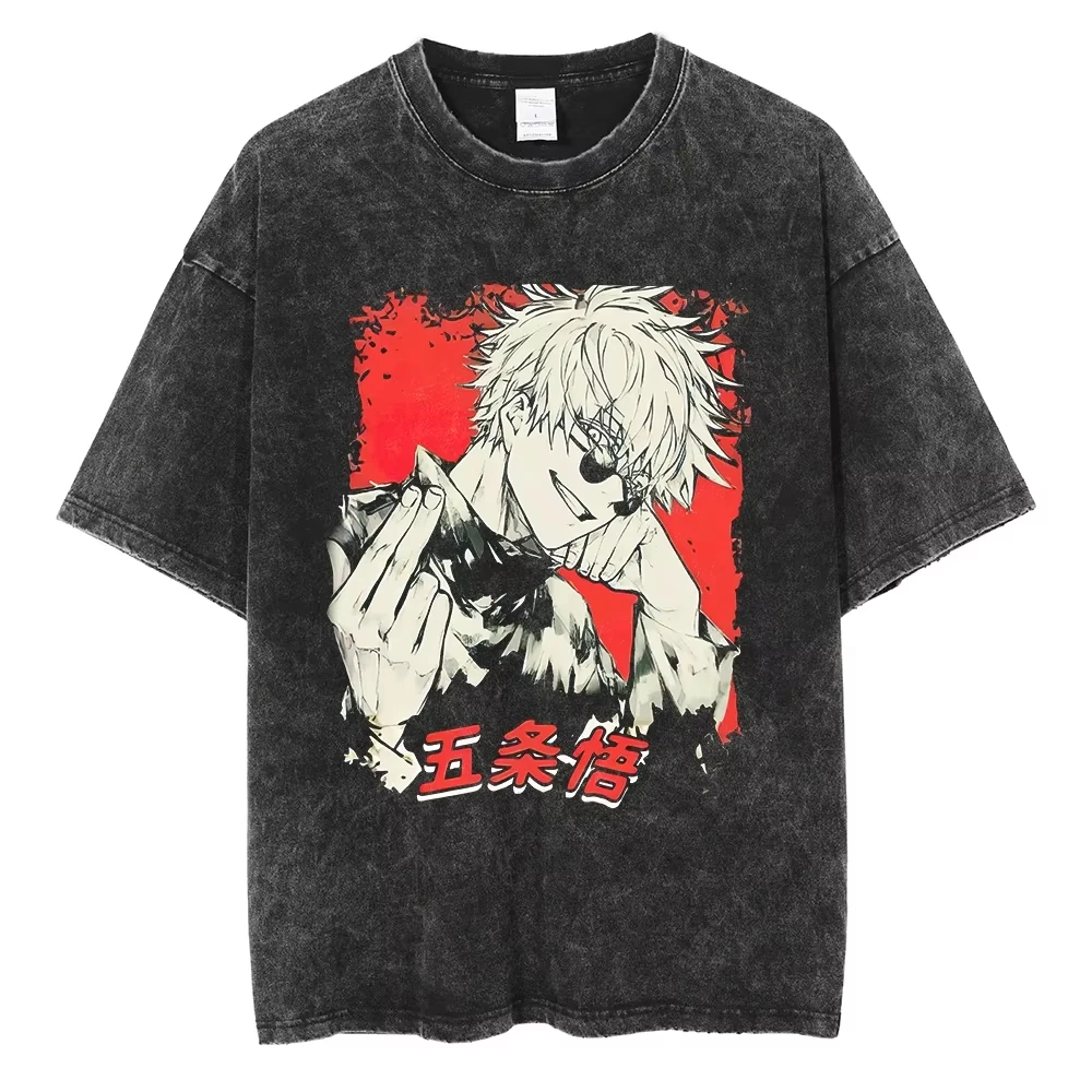 

Anime Jujutsu Kaisen Gojo Satoru Vintage Washed T-shirt Retro Cotton Men Streetwear Oversized Women Short-sleeved Unisex Top Y2k