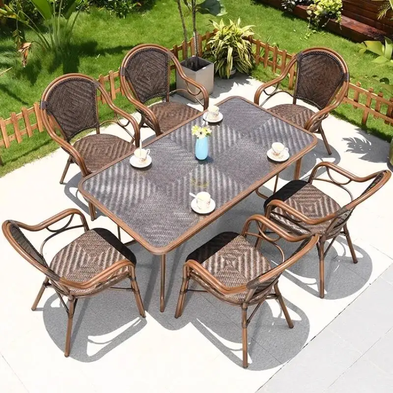 Conjunto de Muebles de Jardín Relajantes para Patio Exterior, de Ratán Vintage, Ergonómicos, Seccionales, para Casa de Huéspedes, Salón de Jardín