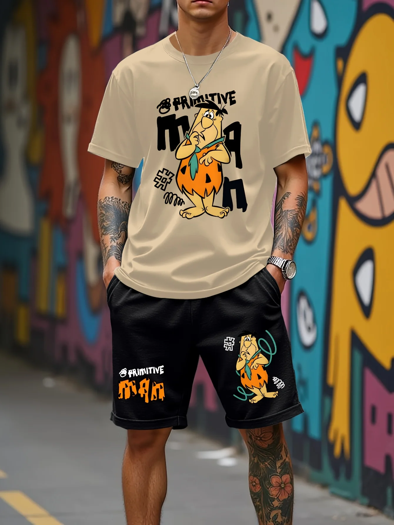 

2025 summer new graphic men's suit High street top and shorts Comfortable, soft, breathable, lightweight and quick dry sweat abs