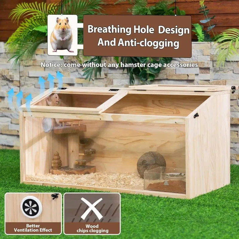 Wooden Hamster Cage, Large Hamster Habitats Enclosure with Acrylic Window & Openable Top, (32