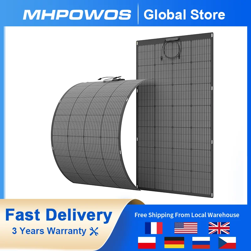 

MHPOWOS 100W/200W High Efficiency Flexible Solar Panels 100/200 W Waterproof Monocrystalline Solar Panel Camping RV Home Charge