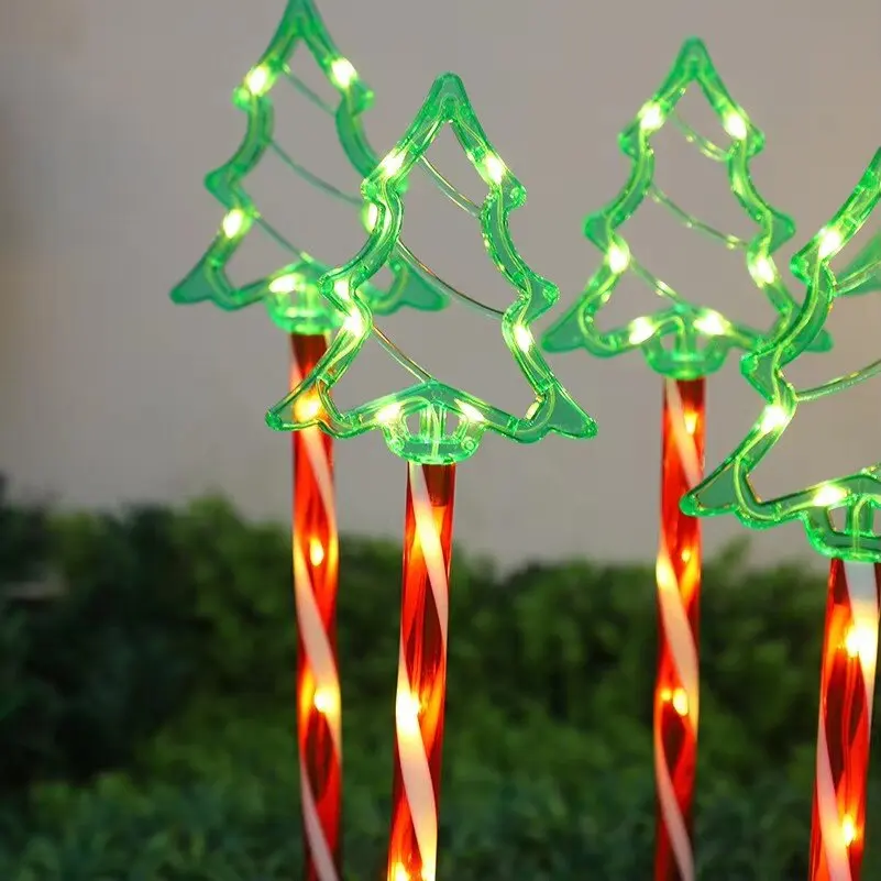 Green Christmas Tree Solar Garden Lights 5 Pack Outdoor LED Stake Lights Warm White 8 Lighting Modes Lawn Yard Holiday Decor