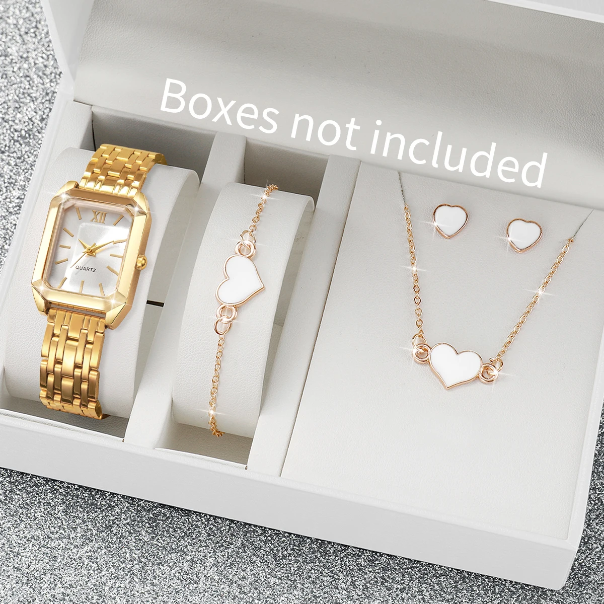 

5 шт./компл. модные прямоугольные женские кварцевые часы, повседневные часы с римским циферблатом, комплект ювелирных изделий в форме сердца, Reloj Mujer (без коробки)