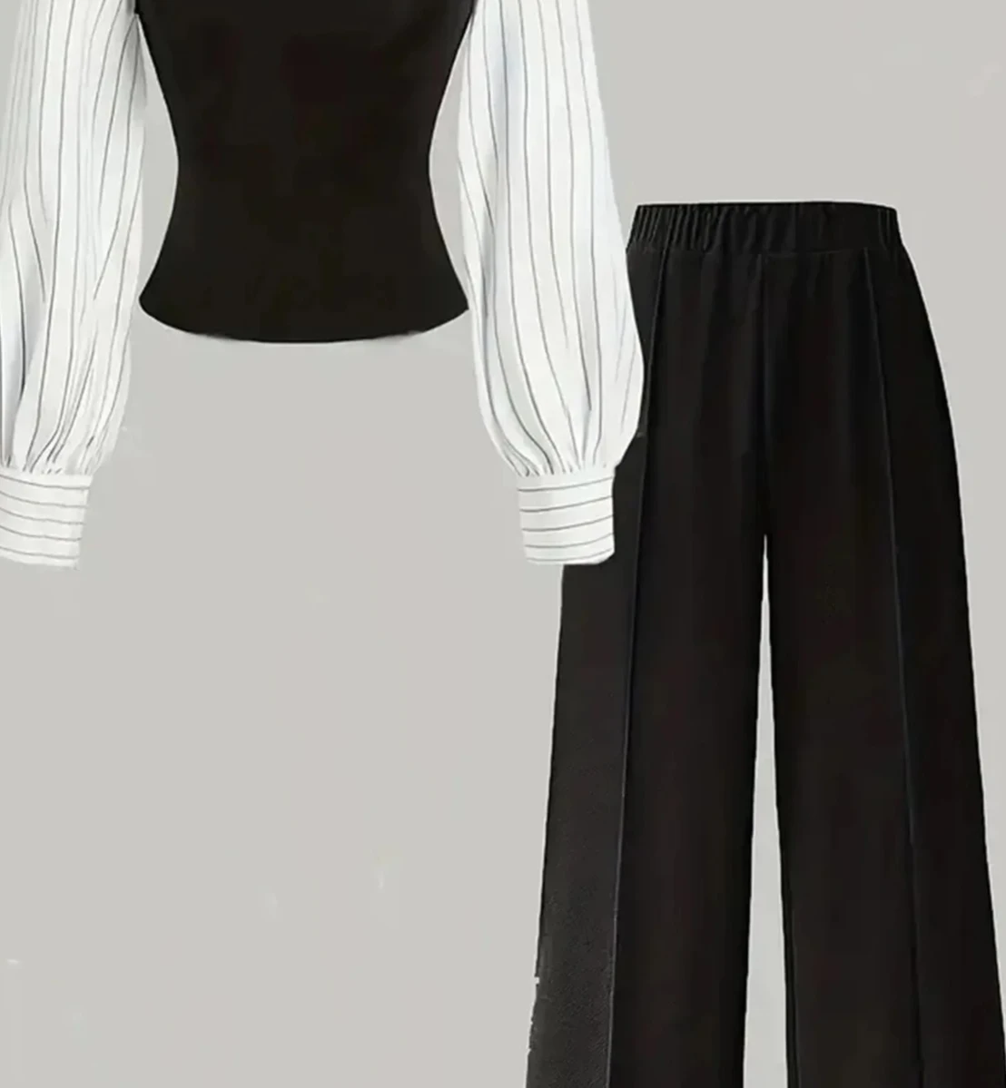 Autumn Stripe Casual Set Small Size Lazy Style Polyester Fiber Skirt And Top Set Elegant And Proper Little Set