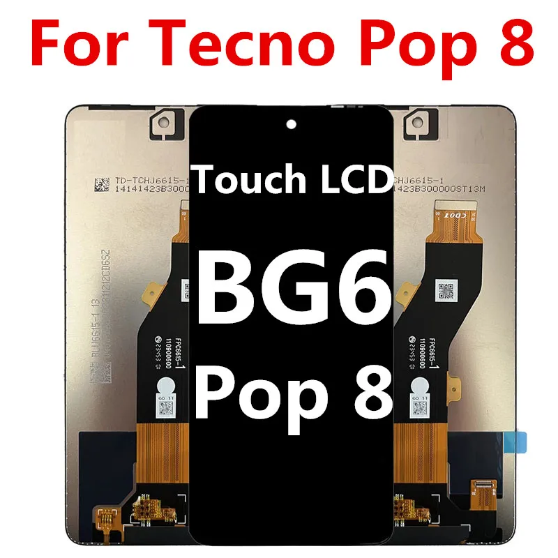 For Tecno Pop 8 BG6 LCD Screen Display And Touch Screen Glass Panel Assembly Tecno BG6 LCD Complete Replacement Parts