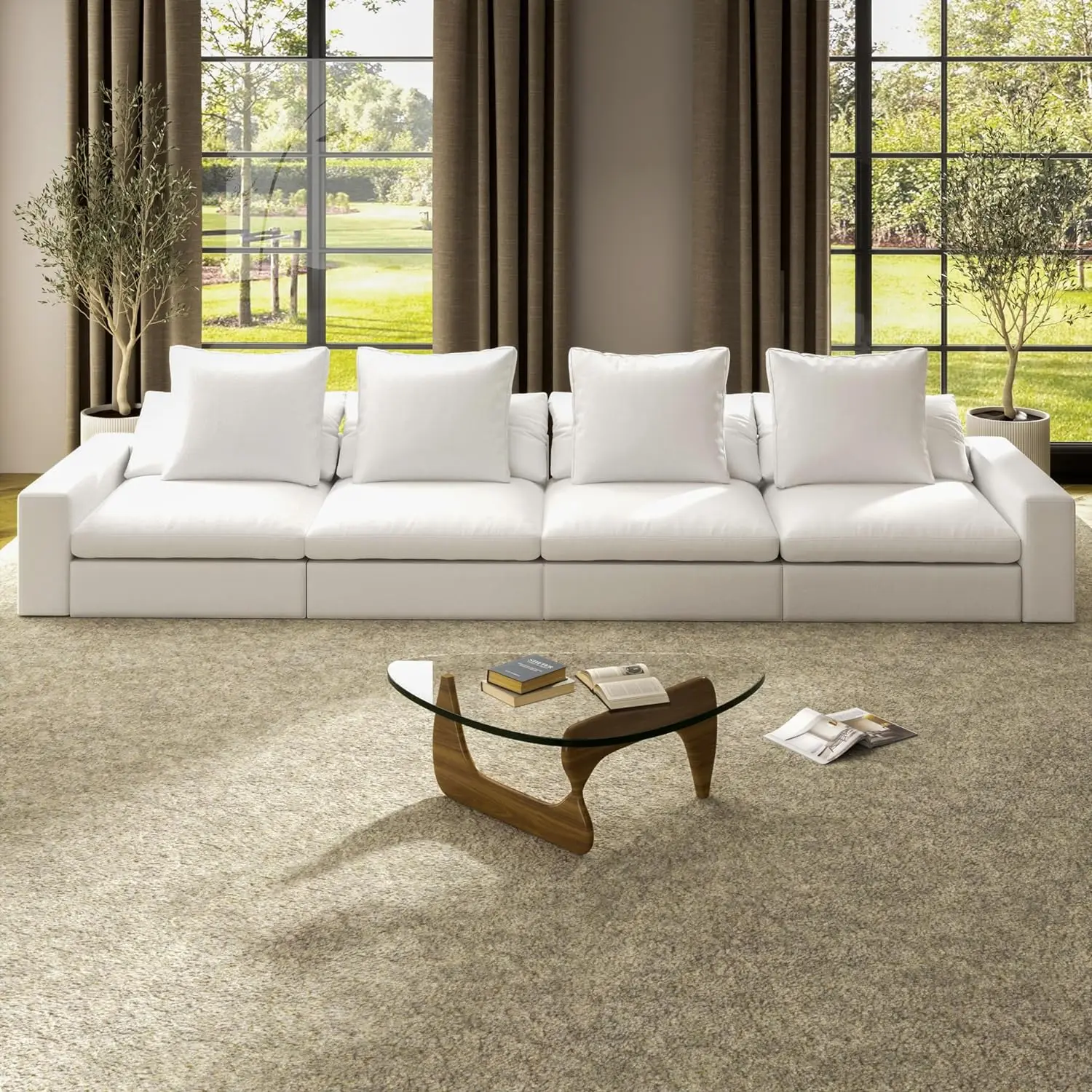 Sofá seccional Modular de espuma viscoelástica de alta densidad, sofá blanco de gran tamaño, sofá nube extraíble para sala de estar