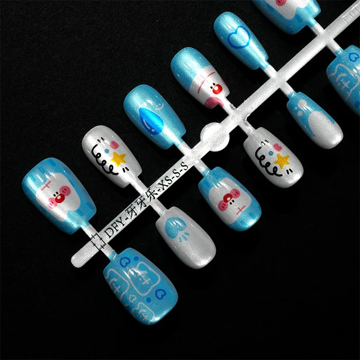 40pcs/ Kawaii Cartoon Tooth Ornament Printing Nail Art Blue Style Love Drops Cat's Eye Distinctive Self-adhesive Manicure