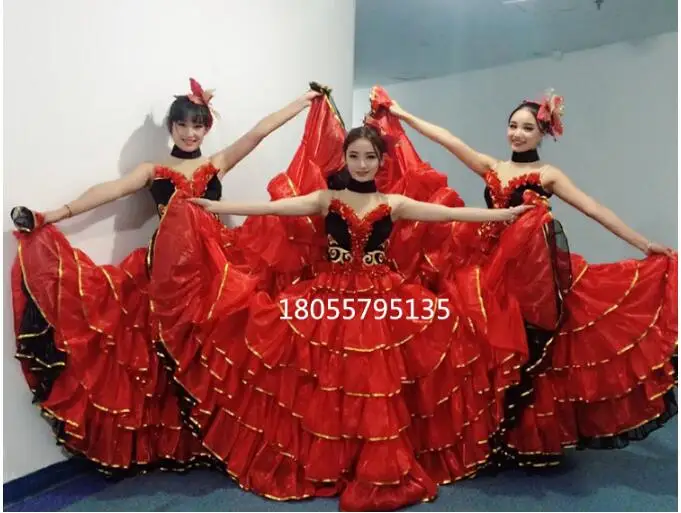 Spanish Bullfight Dance Samba Costume Women Stage Cancan Big Dress 720