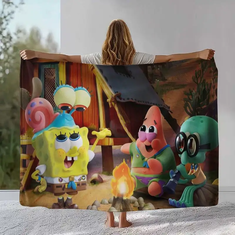 Bikini Bottom S-SpongeBob Cartoon Flannel Throw Blanket,Cozy Warm Blanket for Bed,Sofa,Living Room,Picnic,Camping,Home Decor