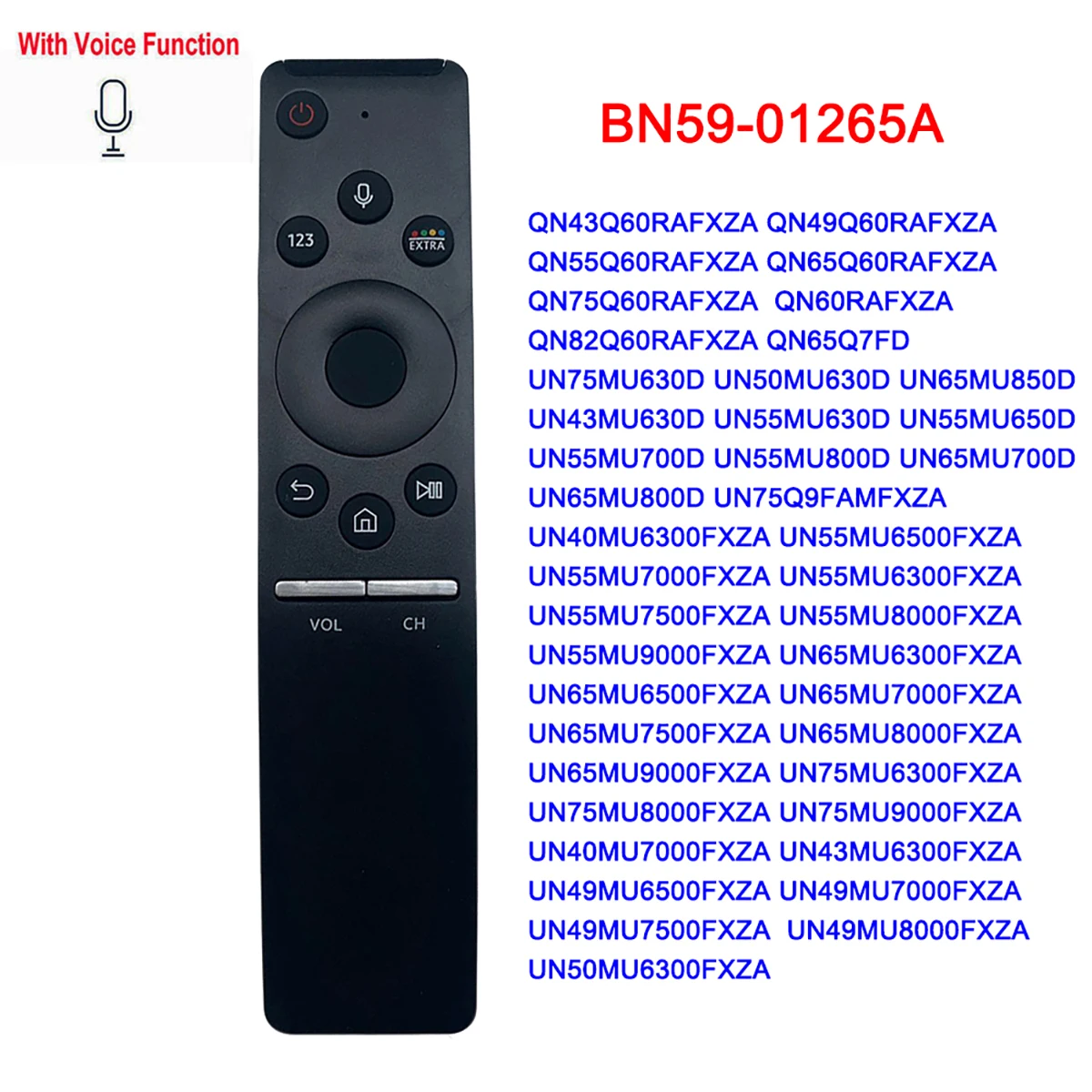 New Bluetooth Voice Remote Control BN59-01265A With Mic for Samsung UHD TV Fit for QN65Q60RAFXZA UN55MU630D UN55MU7500FXZA