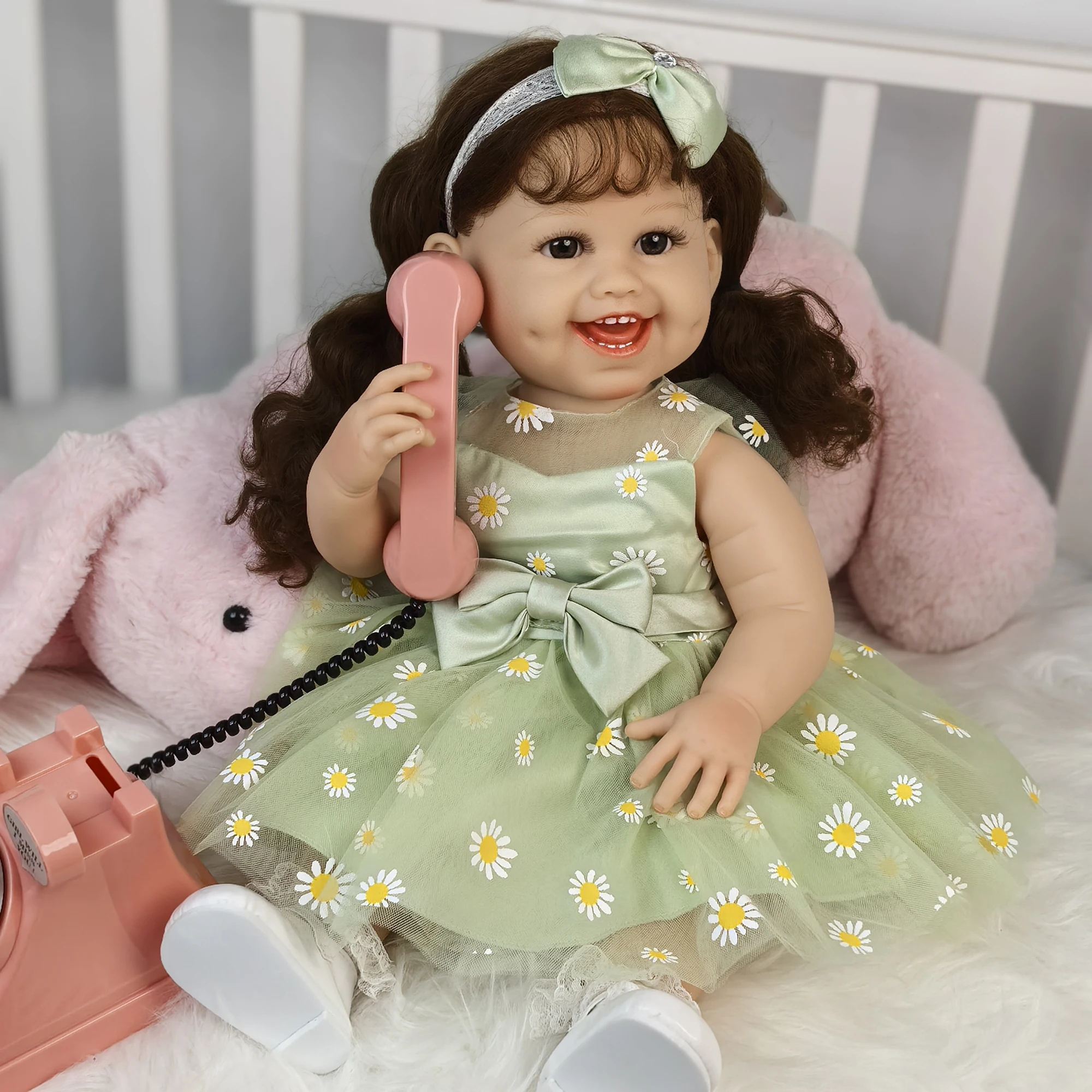 Alive Smiling 55 cm Reborn Baby Girl Doll Full Silicone Vinyl Toy Realistic Princess Bebe Reborn Dolls Easter Christmas Gifts