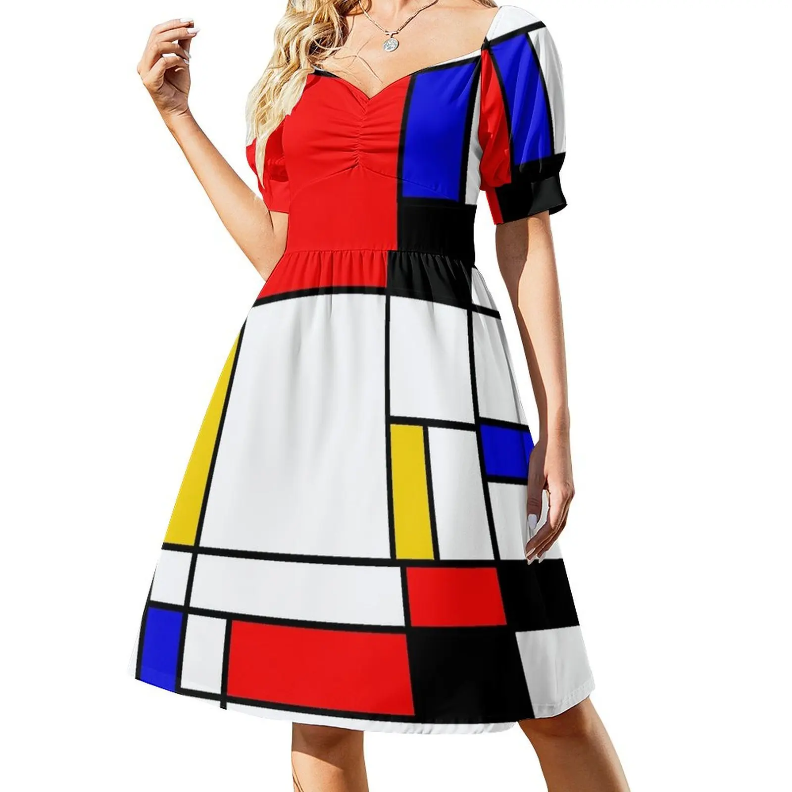 Bauhouse Mondrian Style Short Sleeved Dress Women's summer dress ladies dresses for special occasions dress dresses