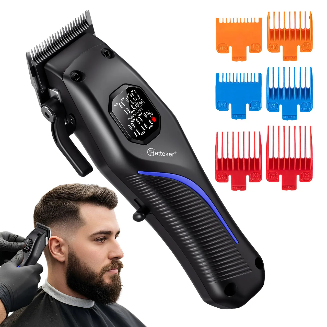 Hatteker Elektrischer Haarschneider mit Verstellbaren Klingen Herren-Friseurschneider Professioneller Friseursalon – Detail 6