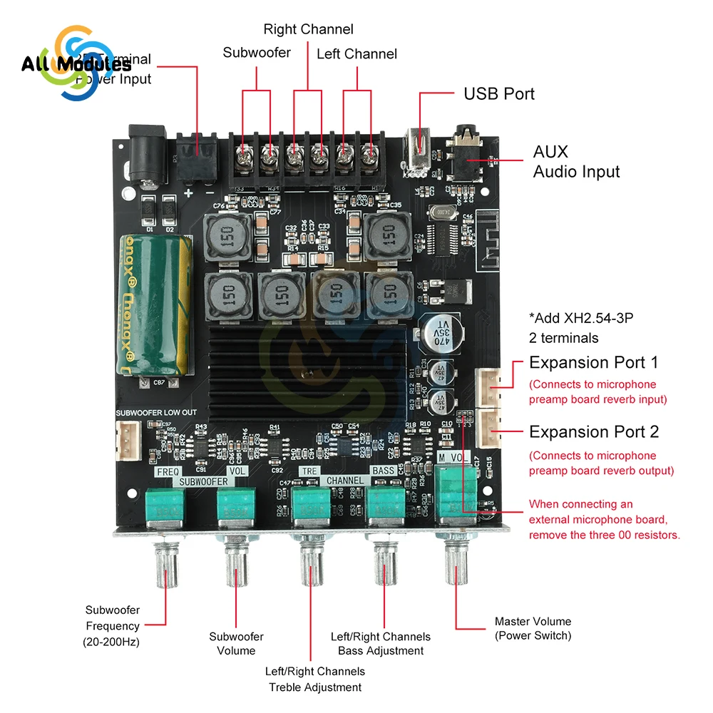 DC 12-24V TB21H BT 5.1 서브우퍼 앰프 보드 50W+50W+100W 2.1 채널 디지털 앰프 모듈 스테레오 베이스 AMP TPA3116D2