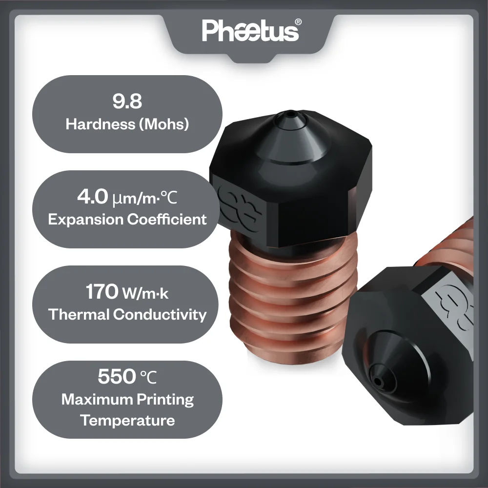 Phaetus Silicon Carbide V6 Nozzle Durable Reduce Stick For 3D Printer accessories Nozzles M6 Prusa Voron VzBoT Hotend view 2