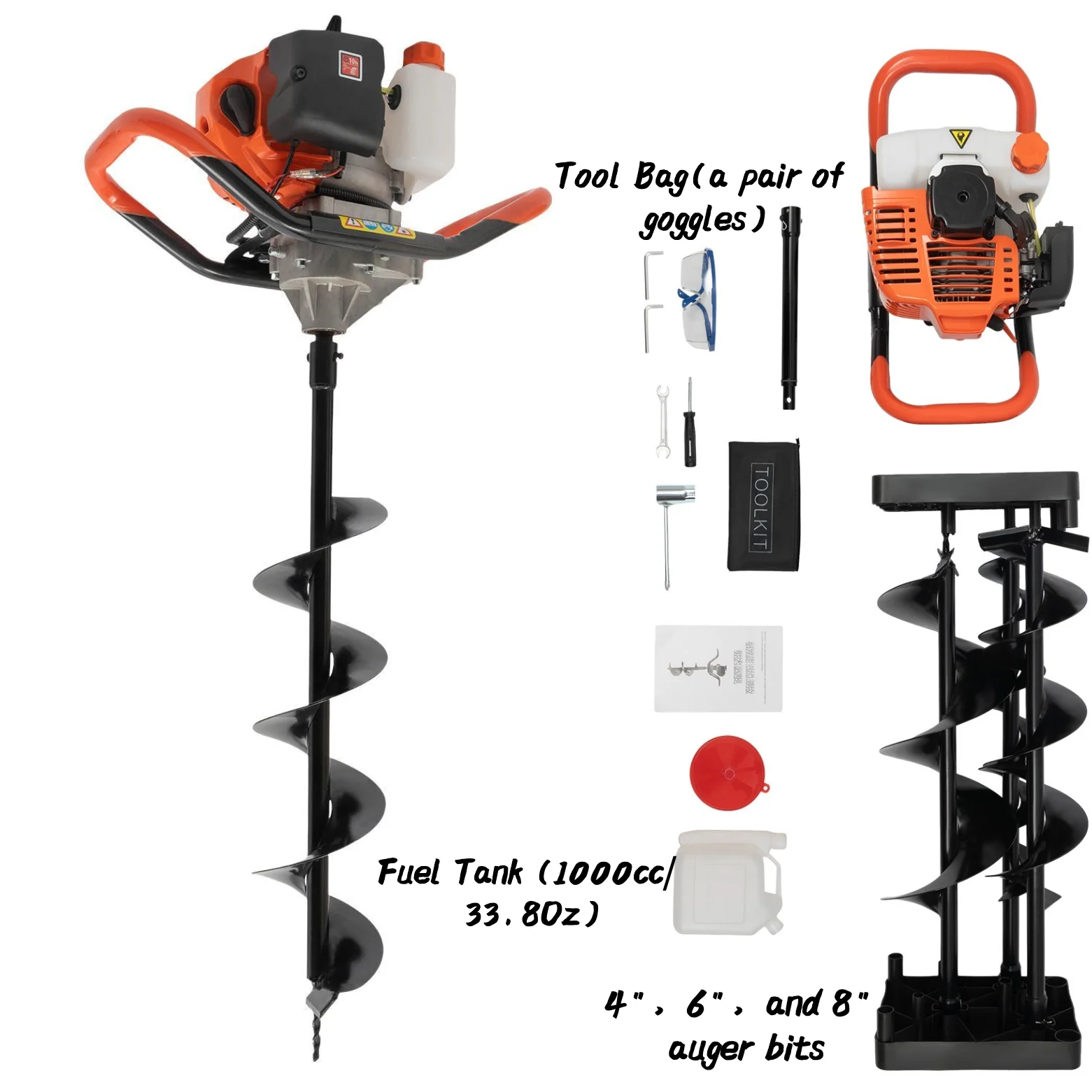 

52cc 1460w Электрический шнековый шнек для земли Садовый шнек Спиральное сверло для земли со шнековым сверлом 4", 6", 8 дюймов FC610g/Kw.H