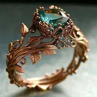 1PC Gold Color Leaf Design Ring for Women with Square Green Cubic Zirconia Aesthetic Female Wedding Party Trendy Jewelry