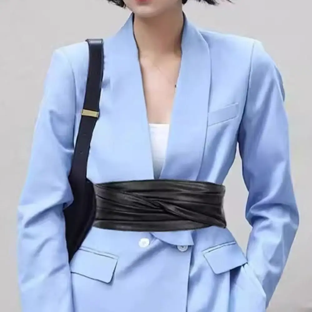 여성용 와이드 엘라스틱 허리 벨트 2025 신상 스타일리시 수트 액세서리 다용도 부드러운 우아한 PU 가죽 허리띠 조절 가능한 와이드 벨트