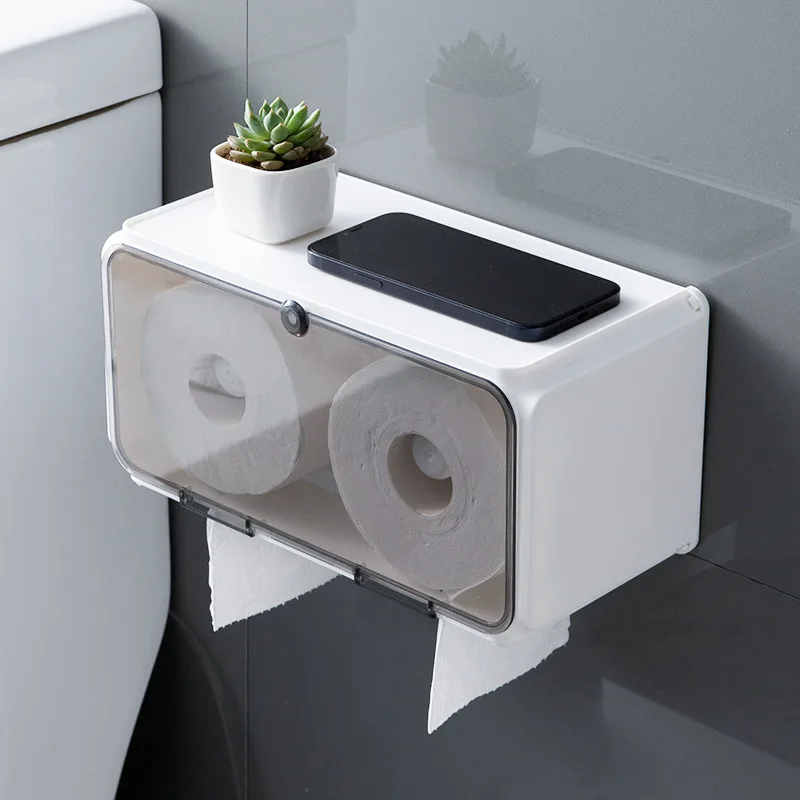 Wall Mounted Toilet Paper Holder Waterproof Tray Roll Tube Toilet Paper Storage Box Tray Tissue Box Shelf Bathroom Accessories