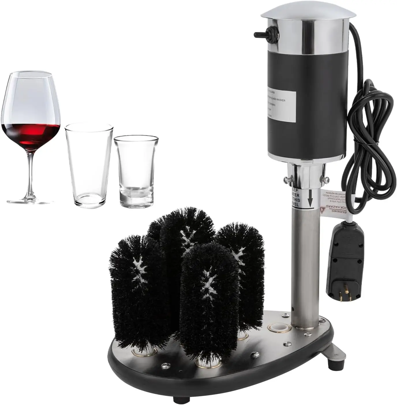 Glass Washer, 5-Brush Electric Submersible Glass Washer, Winery Wine Glass Cleaning Machine, Perfect for Bar