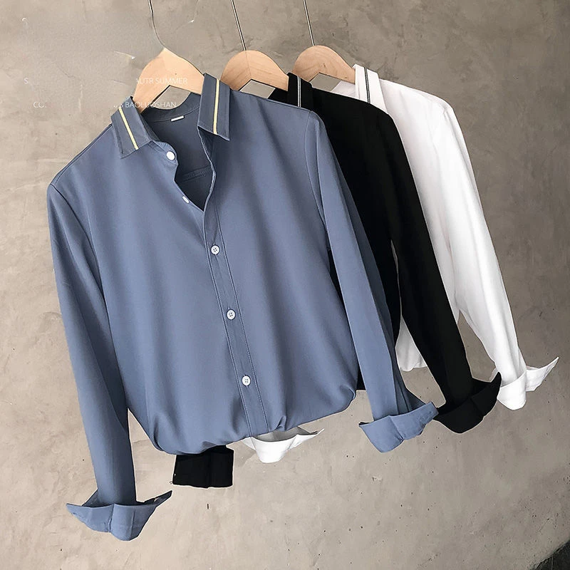 

Solid Shirt Men Long Sleeved Shirts Male Korean Comfortable Blouses Clothing Casual Loose Classic Single Breasted Shirt H24