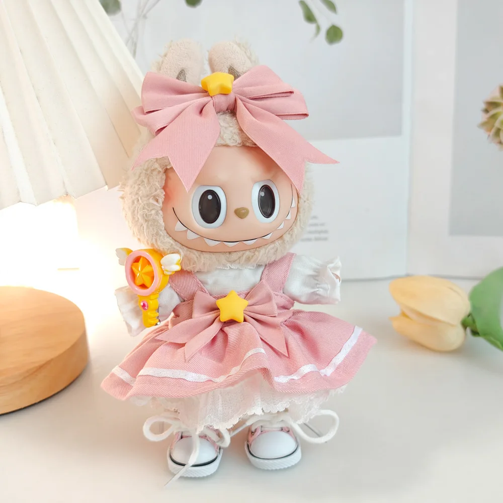 Labubu Clothes For 15/17cm Plush Idol Doll Kawaii Sakura Skirt Cosplay 4PCS/Pack Magic wand Headwear Clothing Accessories Gift image 4