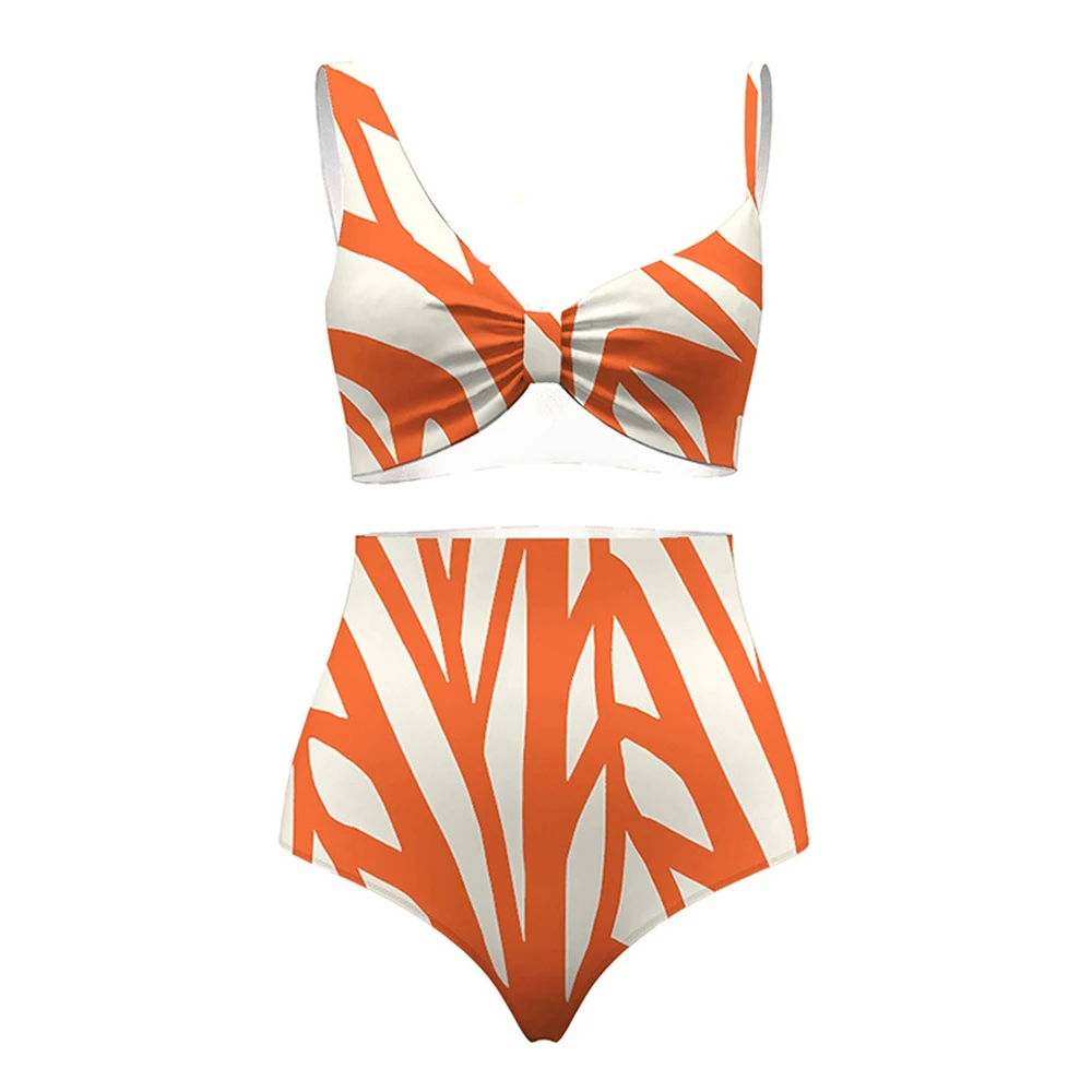 Women Swimsuits Orange Abstract Art Style Printed Bikini with Different Designs