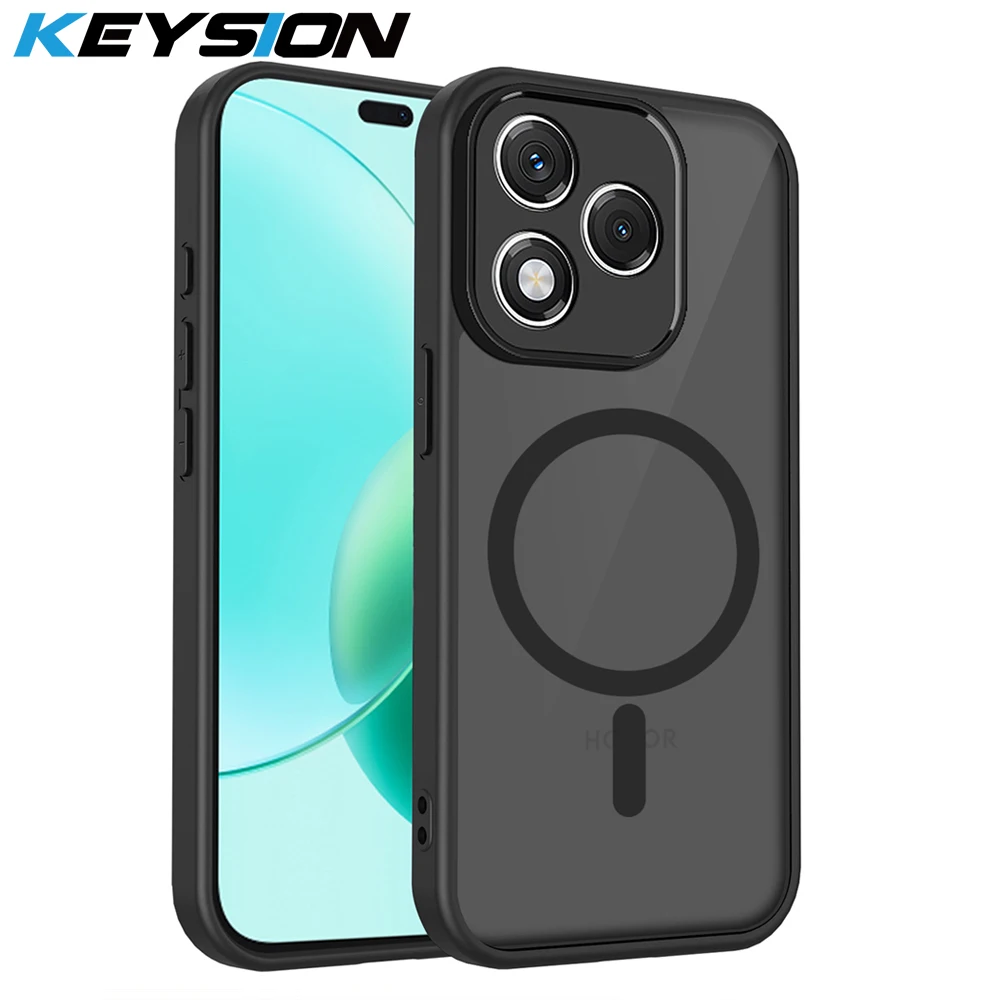 

KEYSION Magnetic Phone Case for for HONOR 600 Lite 5G Silicone+PC Matte Translucent Black Shockproof Cover for Honor 500 Smart