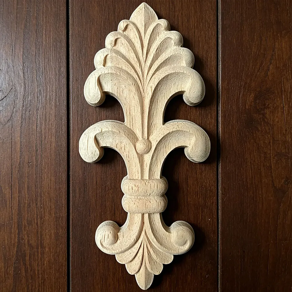

5PC 10cm 13cm Rubber Wood Carved Onlay Applique Unpainted Furniture for Vintage Home Decor Door Cabinet Decoration Color
